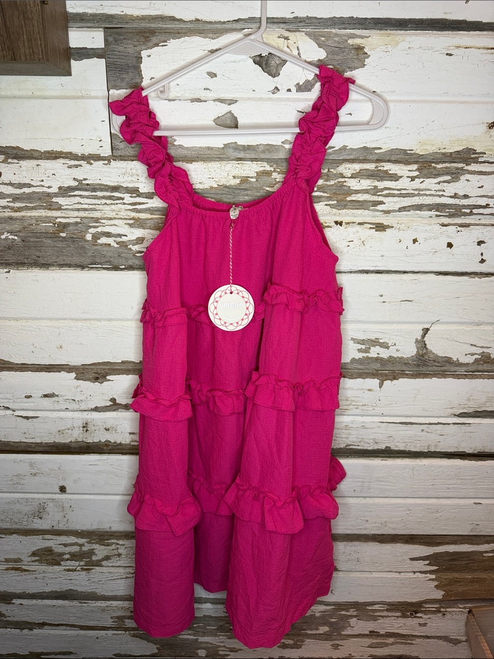 Umgee Hot Pink Ruffle Tiered Mini Dress
